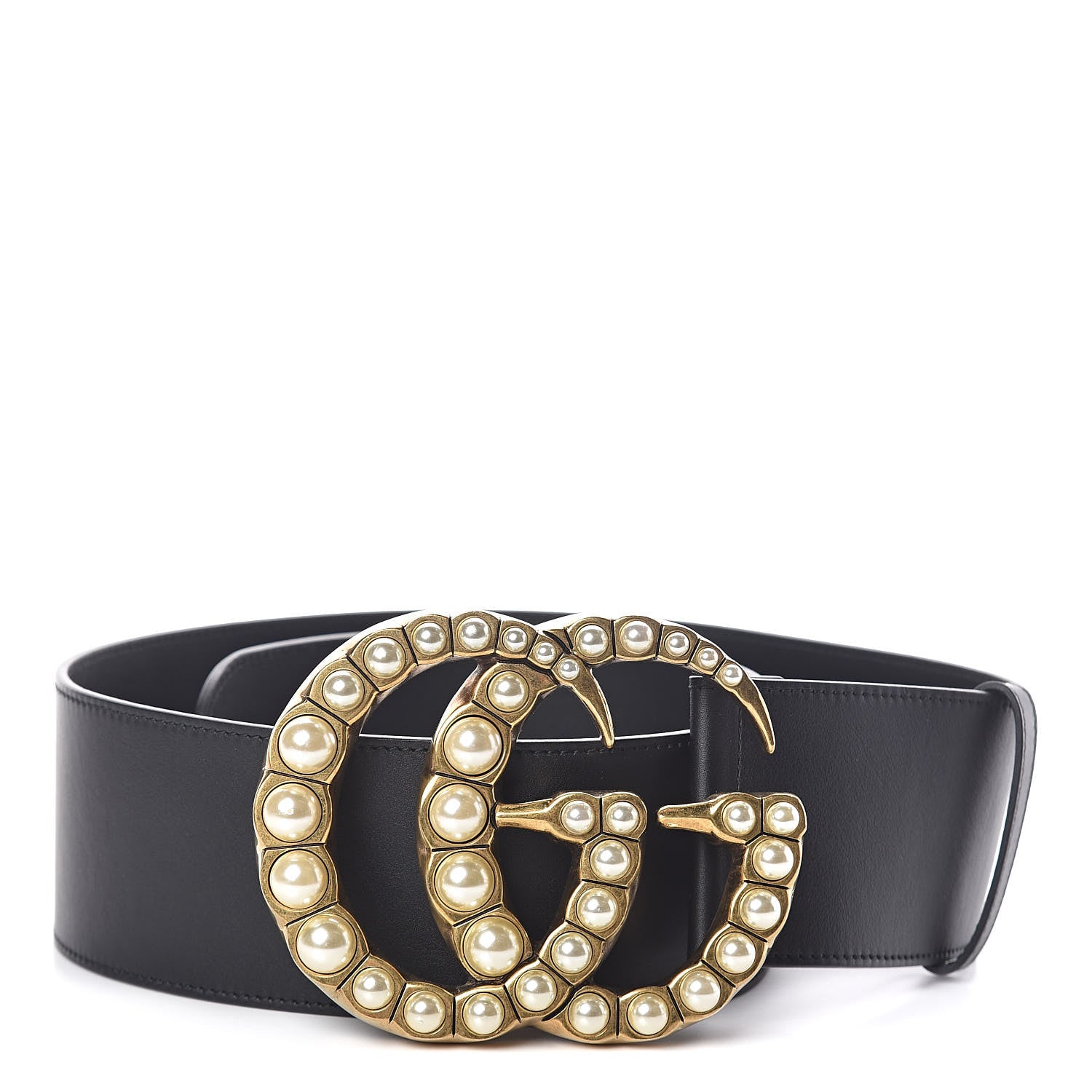 Gucci Moon Calfskin Pearl Double G 70mm Belt 85 34 Black Cream 1 of 7