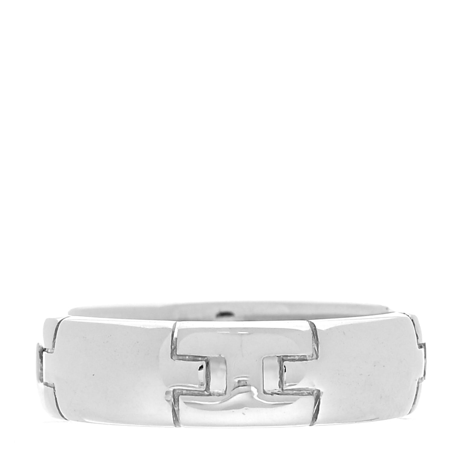 Hermes 18K White Gold Hercules H Ring 52 6 3 of 5