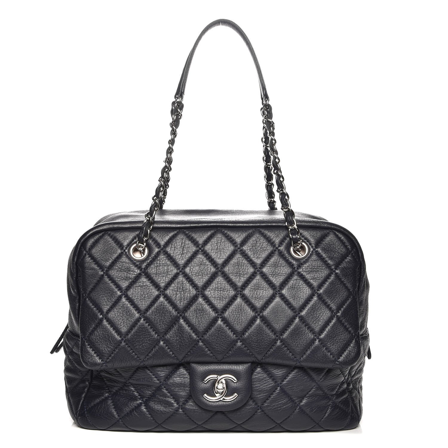 Chanel Washed Lambskin Quilted Travel Flap Tote Navy 1 of 8