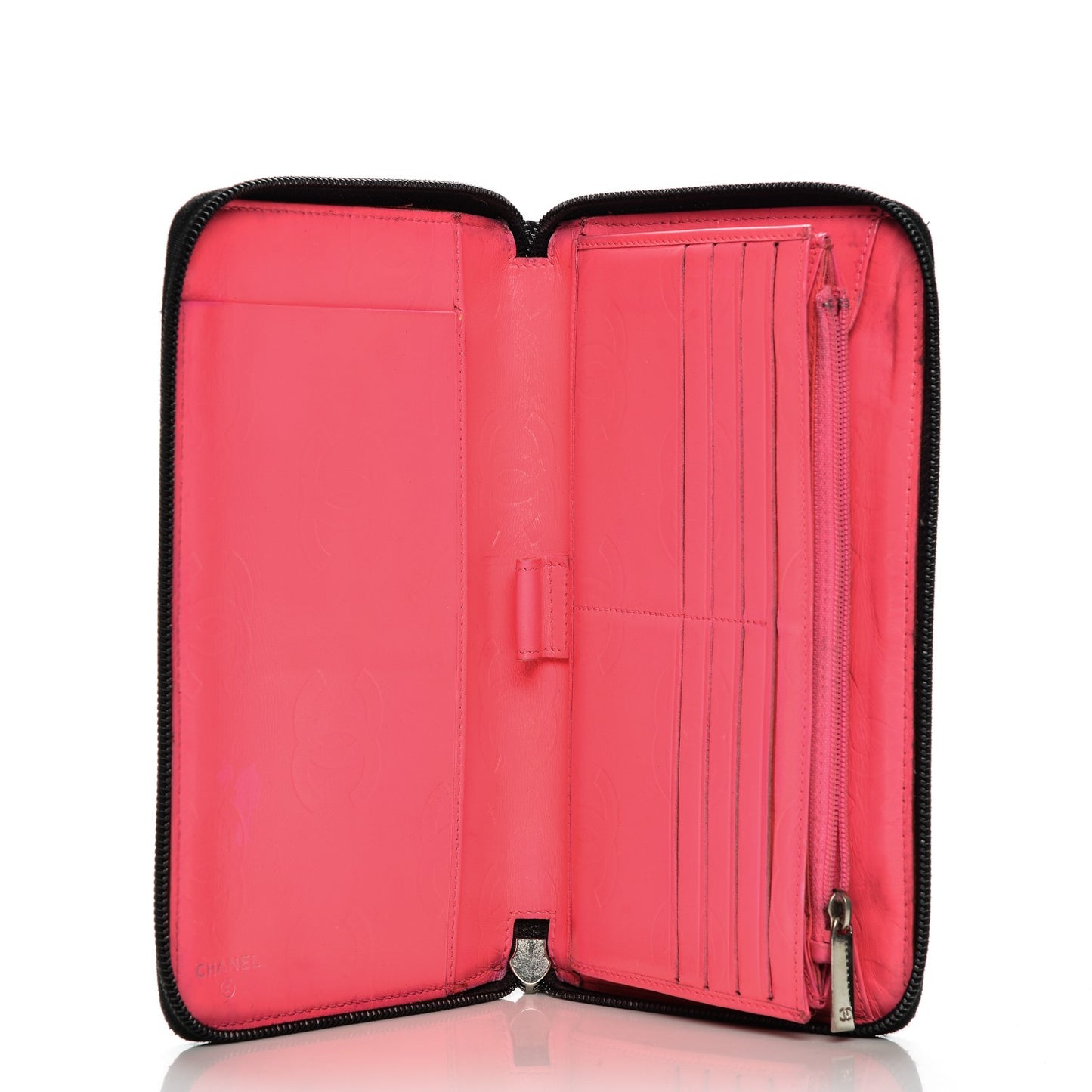 Calfskin Cambon Zip Around Organizer Wallet Black White