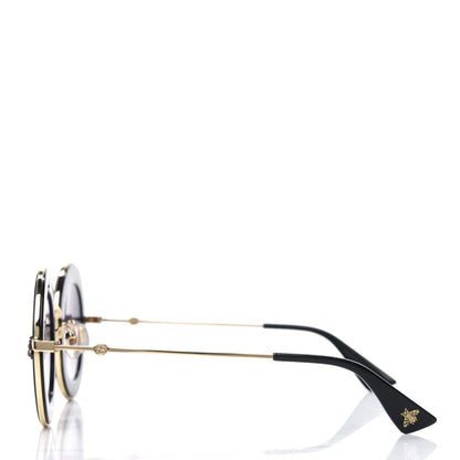 Gucci Metal L'Aveugle Par Amour Round Frame Sunglasses GG0113S Black 3 of 4