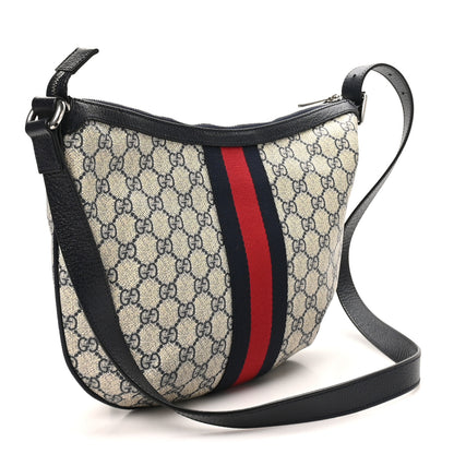 Gucci GG Supreme Monogram Textured Dollar Calfskin Web Small Ophidia Half Moon Hobo Beige Blue 3 of 10