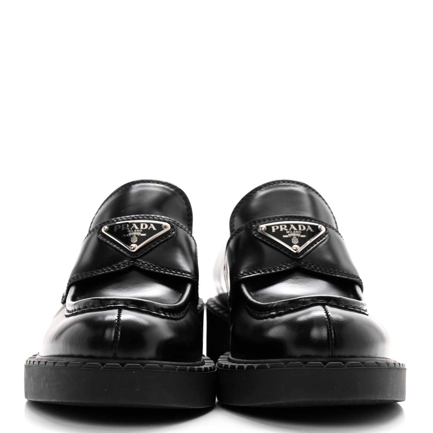 Prada Spazzolato Metal Triangle Logo 50mm Loafers 37 Black 2 of 10