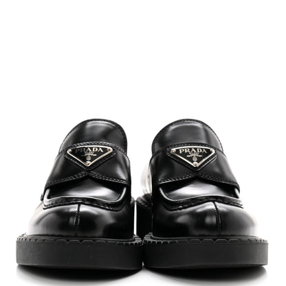 Prada Spazzolato Metal Triangle Logo 50mm Loafers 37 Black 2 of 10