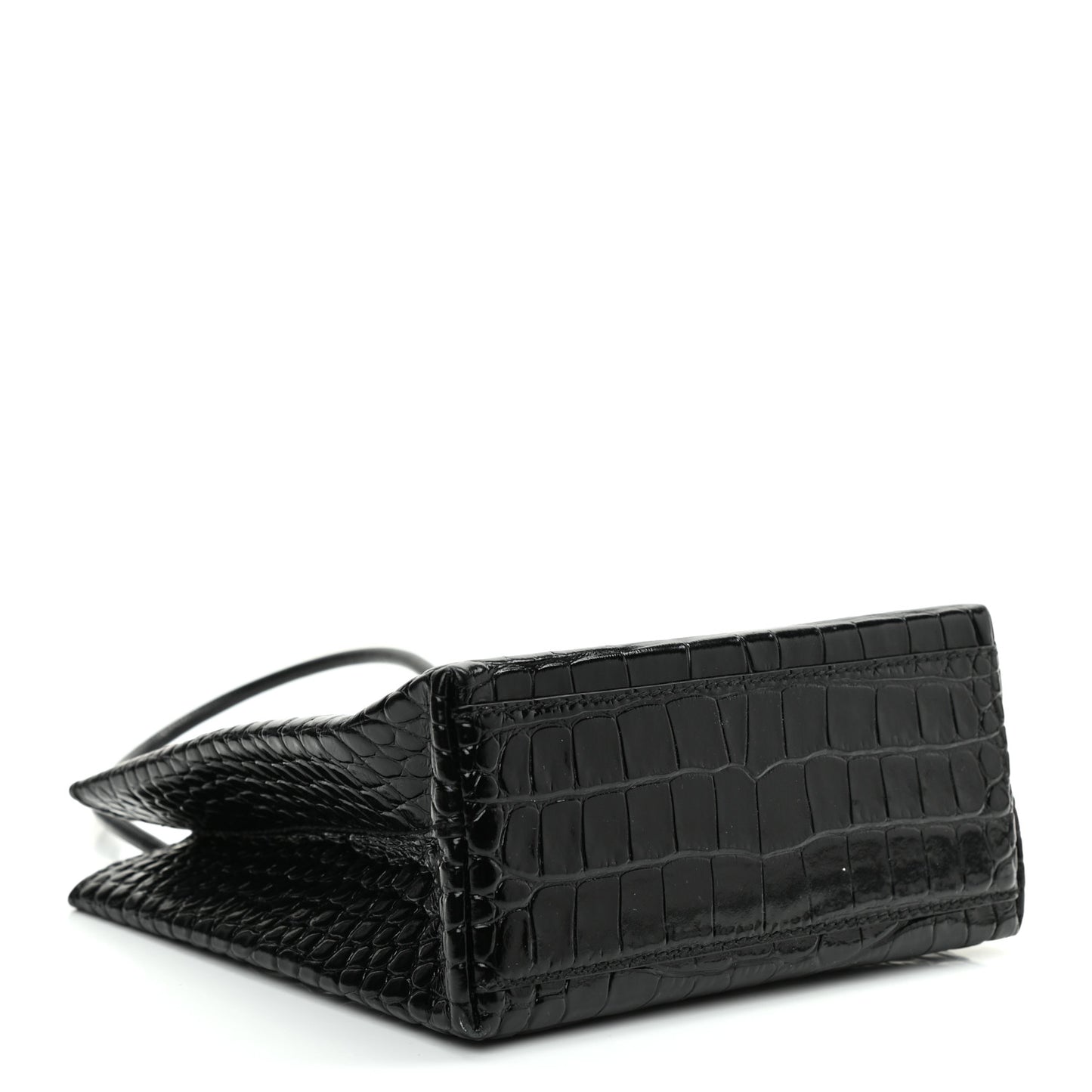 Shiny Calfskin Logo Crocodile Embossed North South Shopper Tote XXS Black White