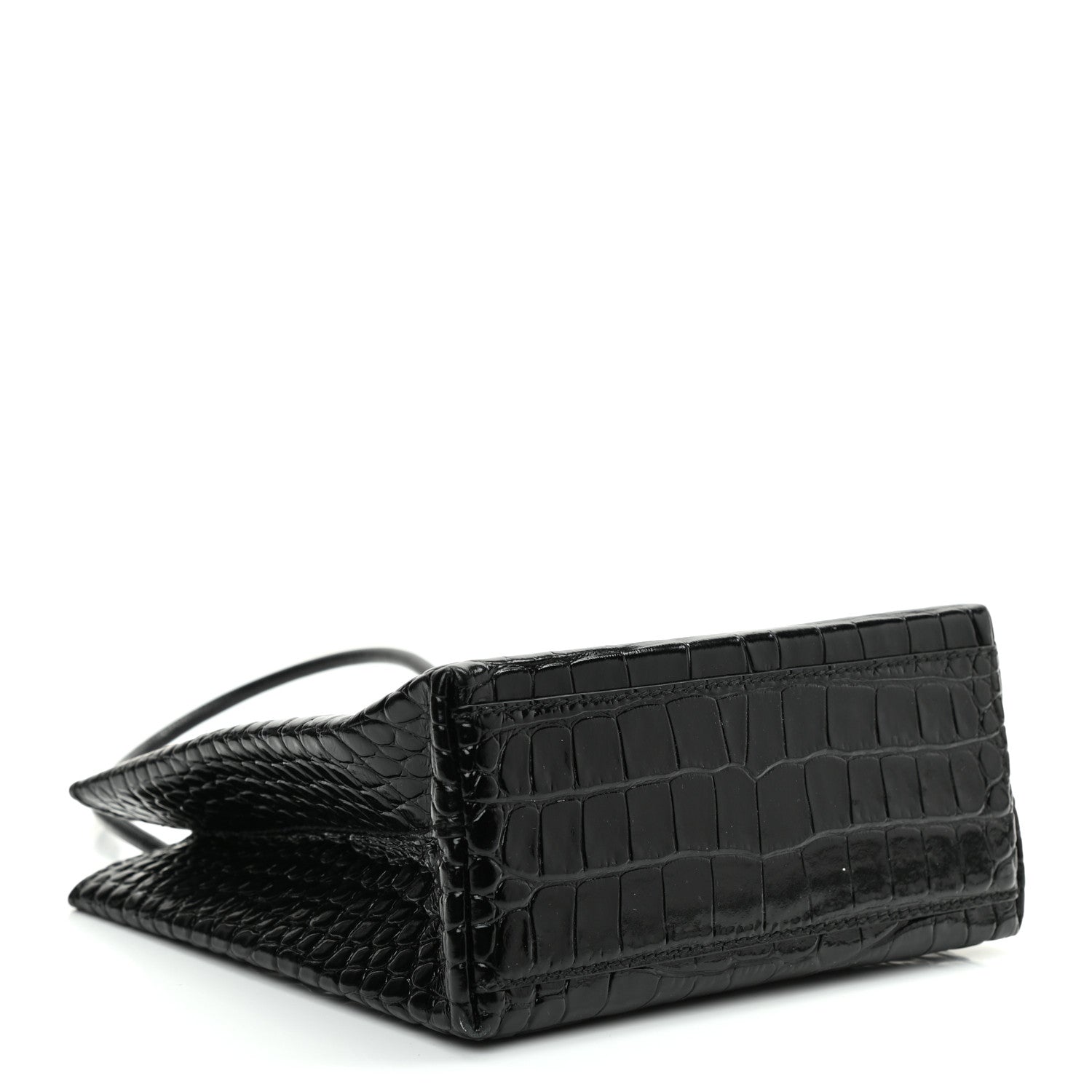 Balenciaga Shiny Calfskin Logo Crocodile Embossed North South Shopper Tote XXS Black White 4 of 8