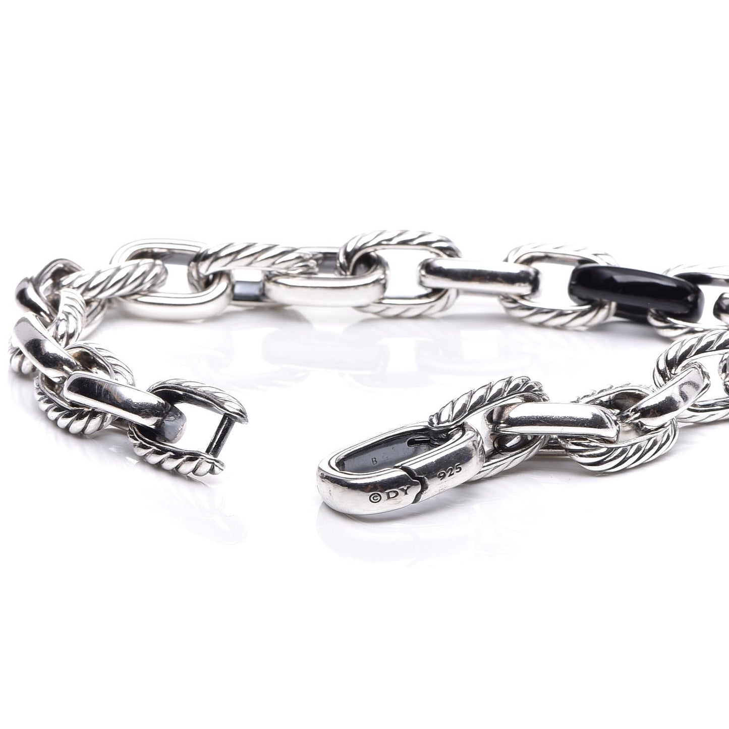 Sterling Silver Black Ceramic Chain Link Bracelet