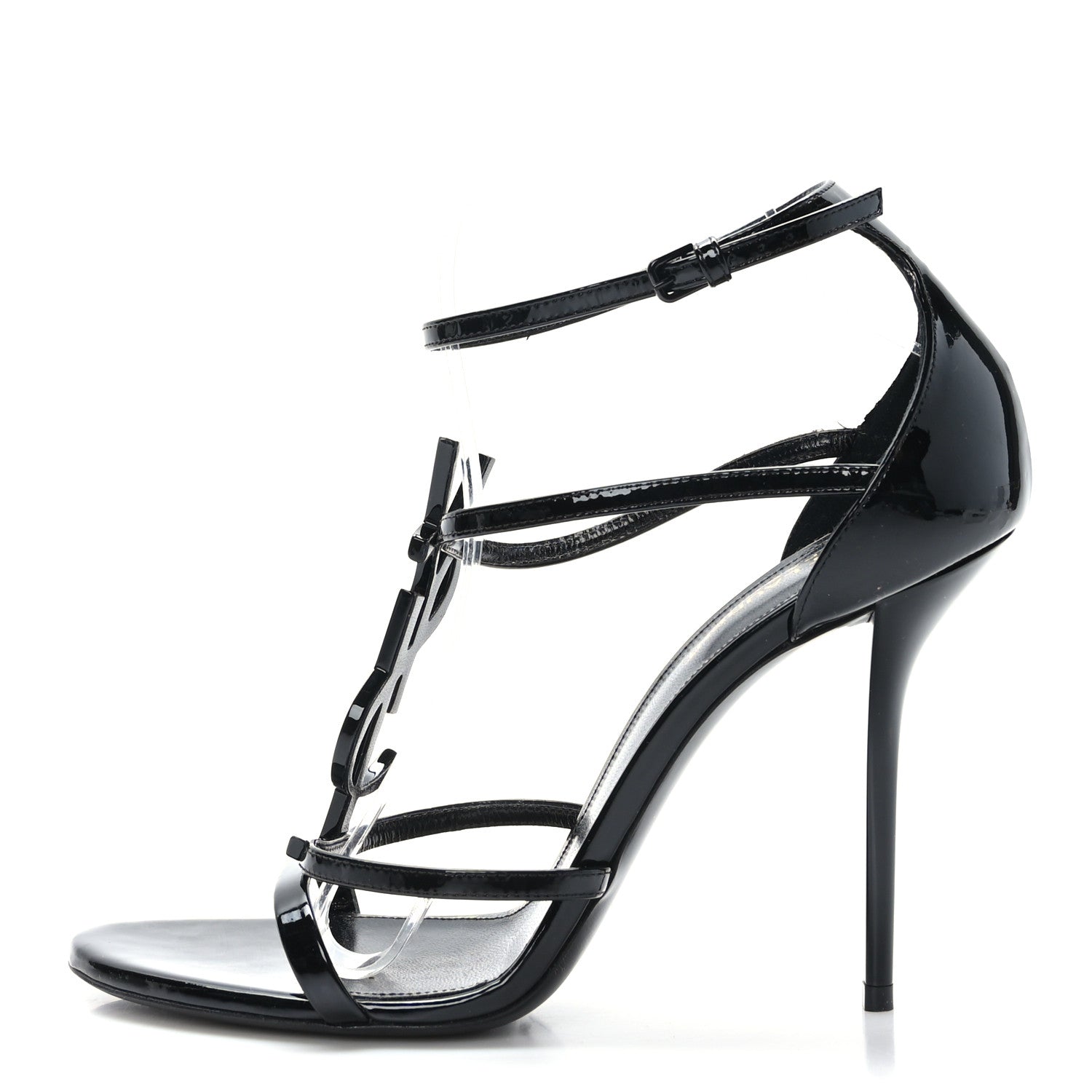 Saint Laurent Patent Cassandra 110 Ankle Strap Sandals 40 Black 1 of 7