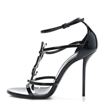 Saint Laurent Patent Cassandra 110 Ankle Strap Sandals 40 Black 1 of 7