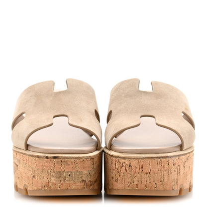 Hermes Suede Goatskin Cork Eze 30 Sandals 37 Beige Argile 3 of 11
