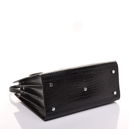 Saint Laurent Calfskin Crocodile Embossed Small Sac de Jour Black 4 of 9