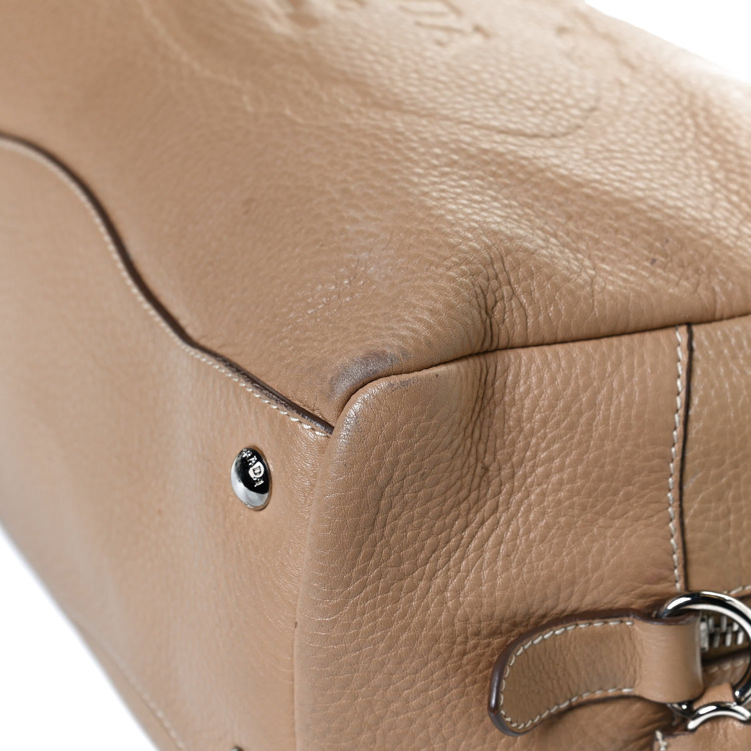 Prada Vitello Daino Embossed Logo Bowler Sughero 12 of 15