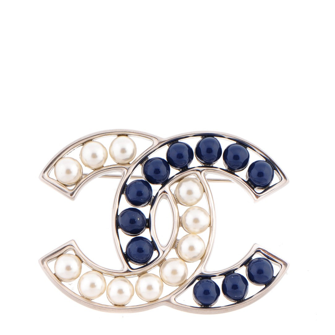 Chanel Pearl CC Brooch Blue Silver 1 of 5