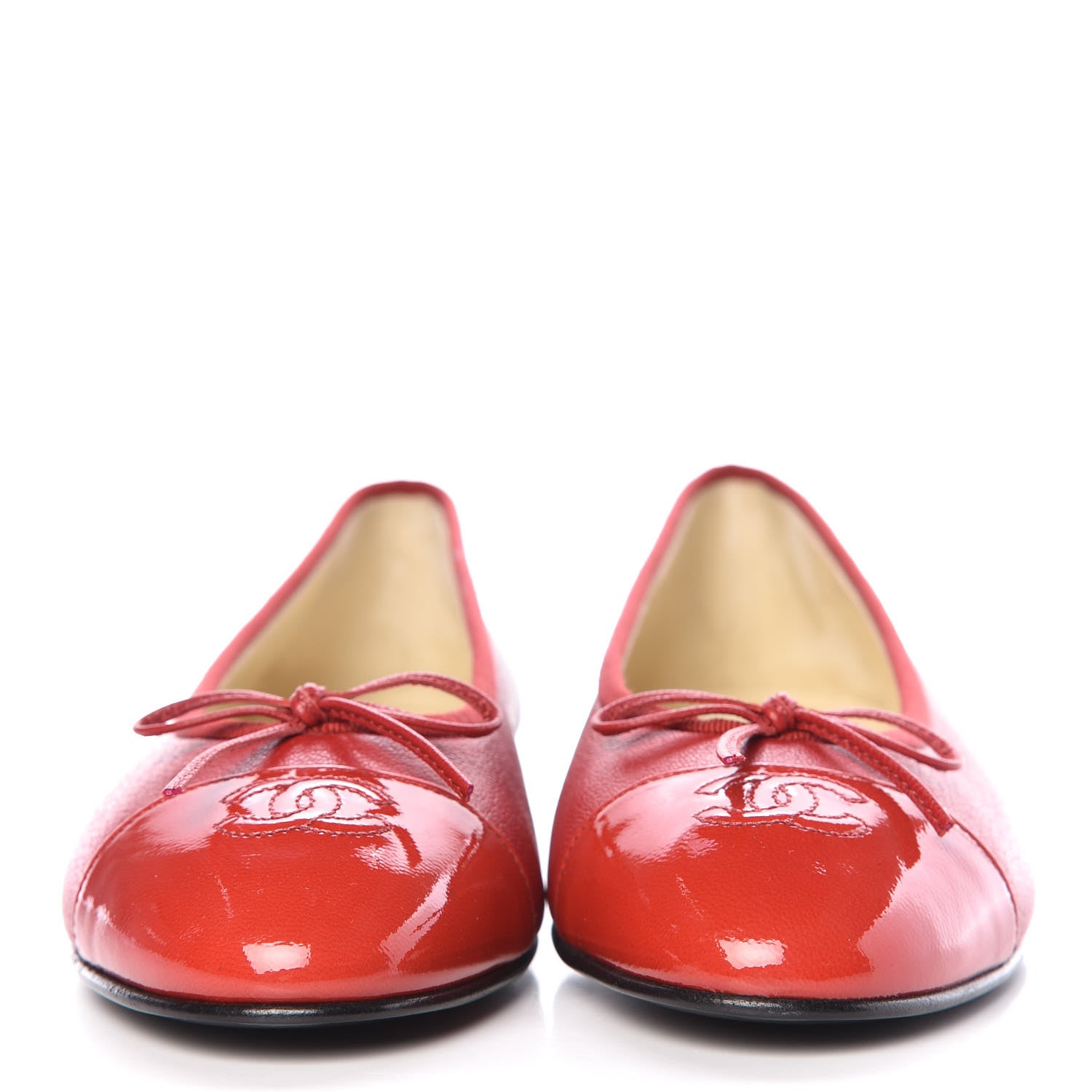 Chanel Goatskin Patent Cap Toe CC Ballerina Flats 41 Red 2 of 9