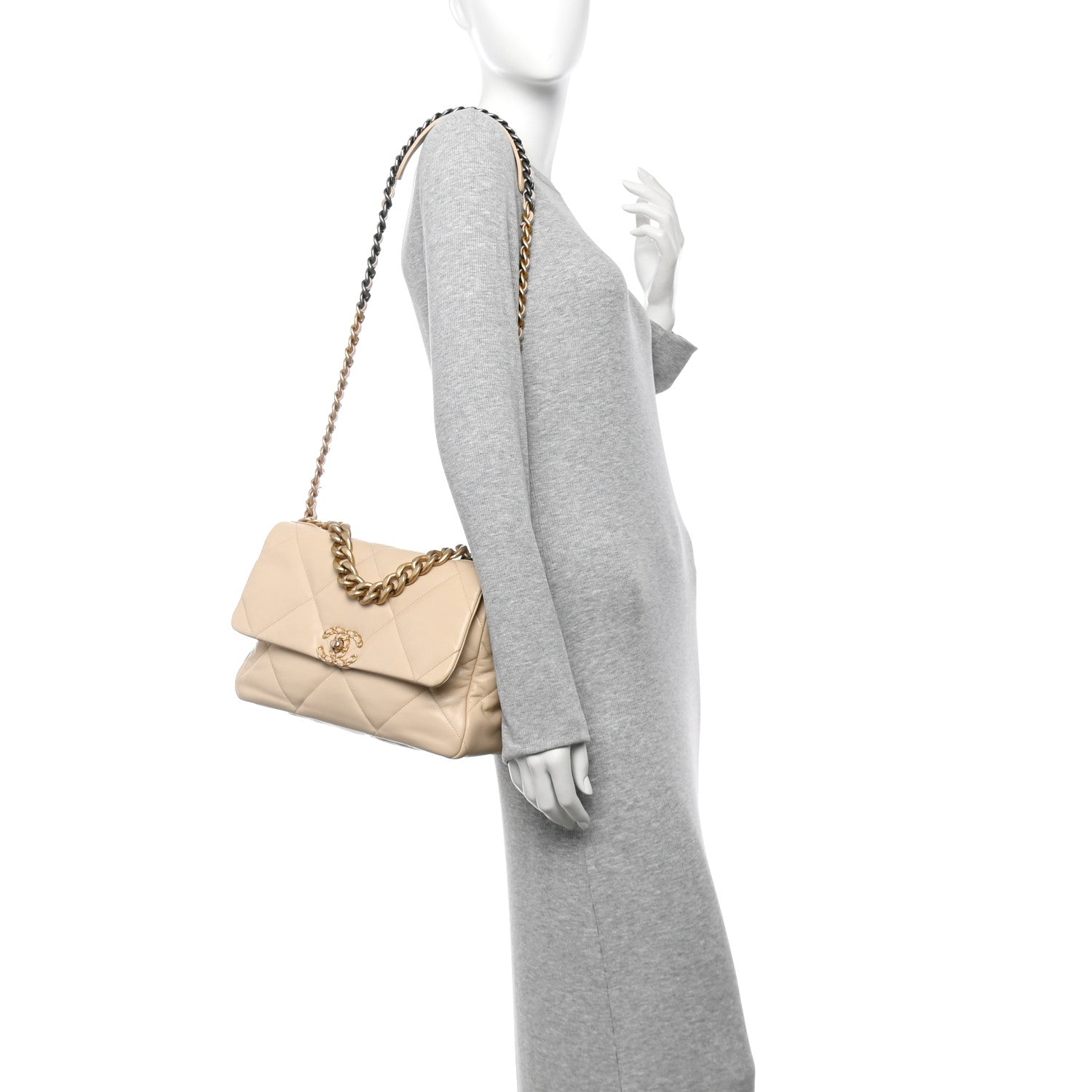 Chanel Lambskin Quilted Large Chanel 19 Flap Light Beige 2 of 11
