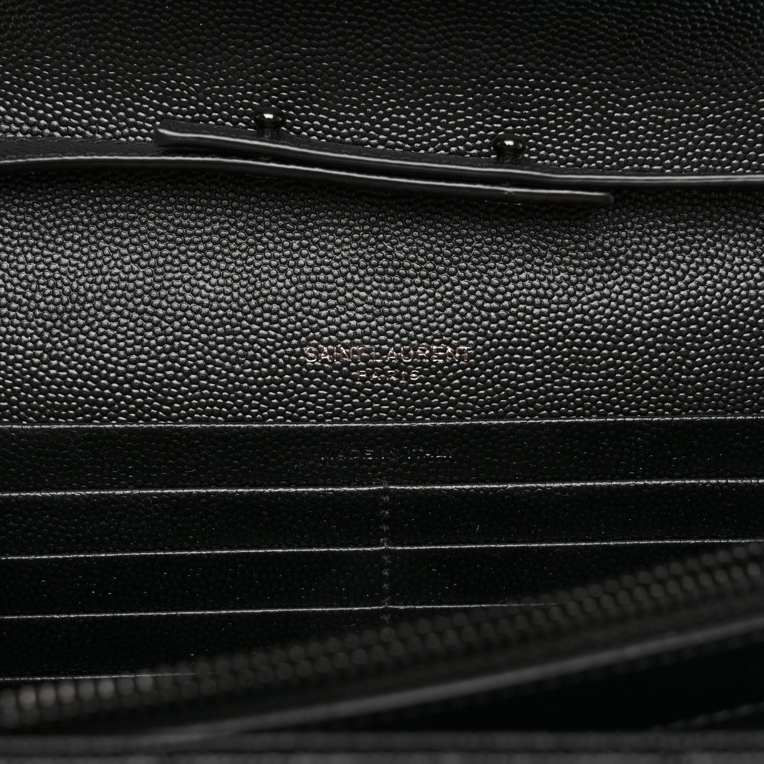 Saint Laurent Grain De Poudre Matelasse Chevron Monogram Monochrome Chain Wallet Black 6 of 12