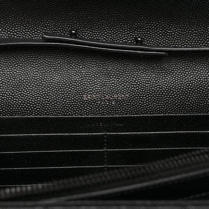 Saint Laurent Grain De Poudre Matelasse Chevron Monogram Monochrome Chain Wallet Black 6 of 12