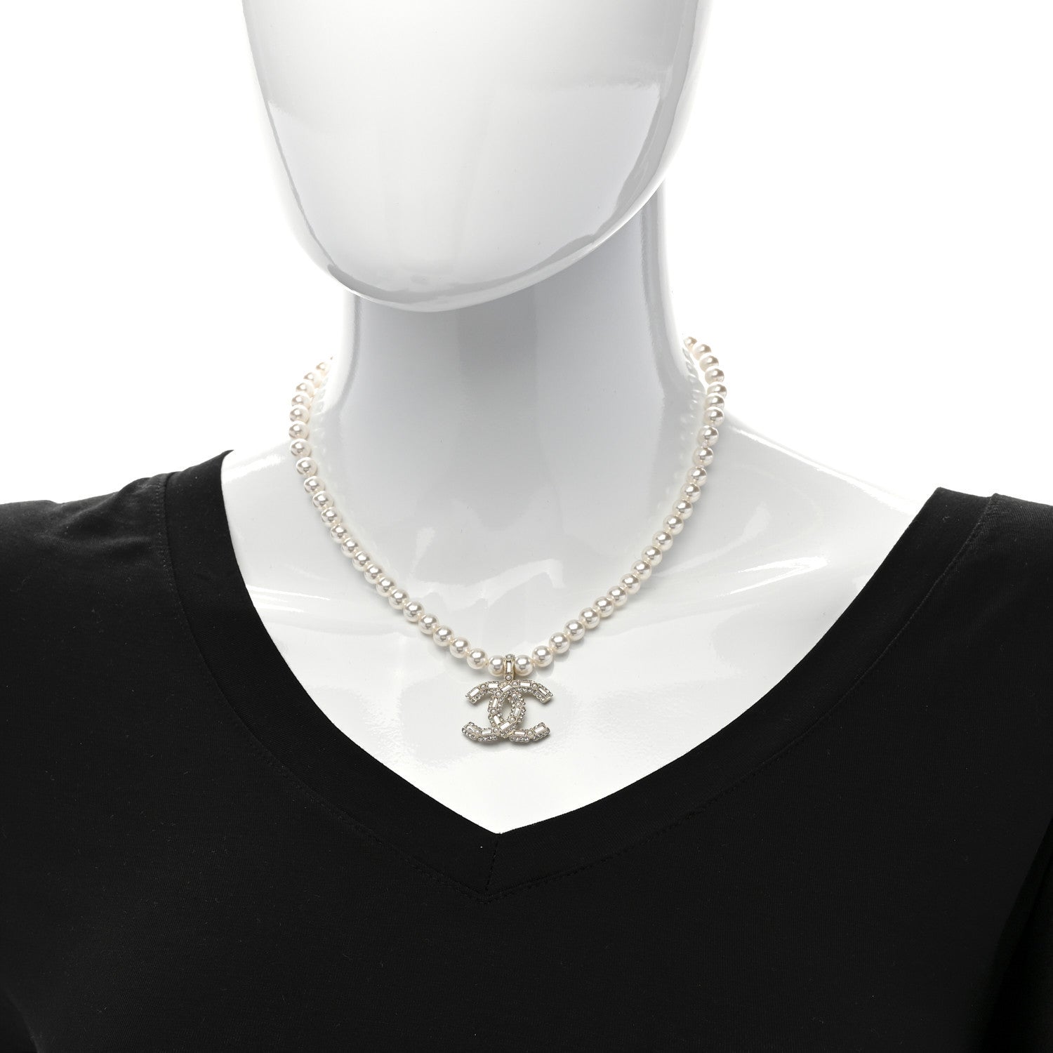 Chanel Pearl Crystal Baguette CC Short Necklace Gold 2 of 5