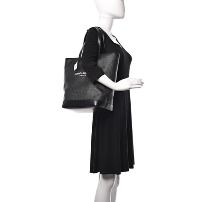 Saint Laurent Linen Canvas Teddy Shopping Bag Black 2 of 11