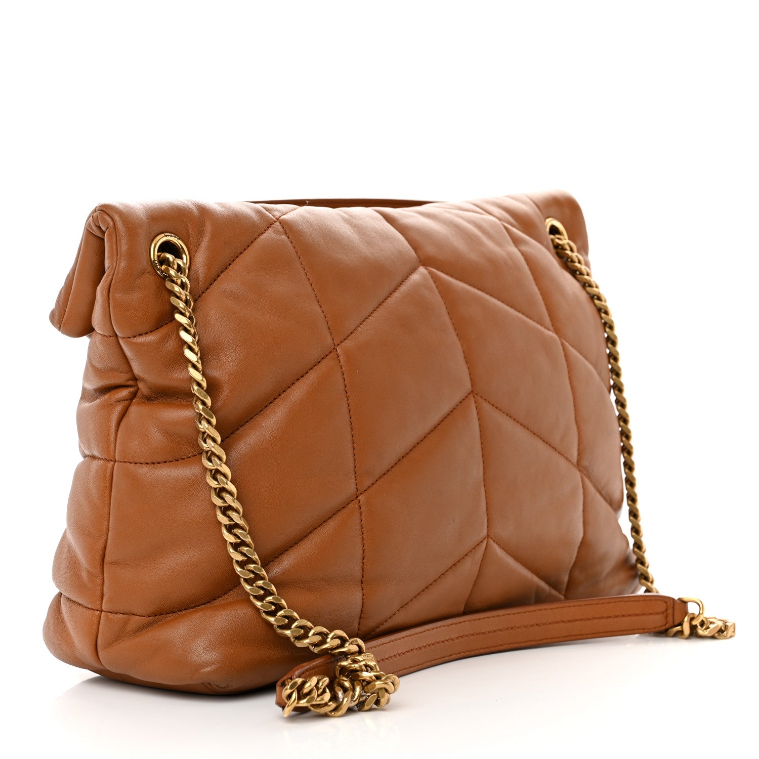 Saint Laurent Lambskin Quilted Medium Loulou Puffer Monogram Chain Satchel Miel Dark 3 of 12