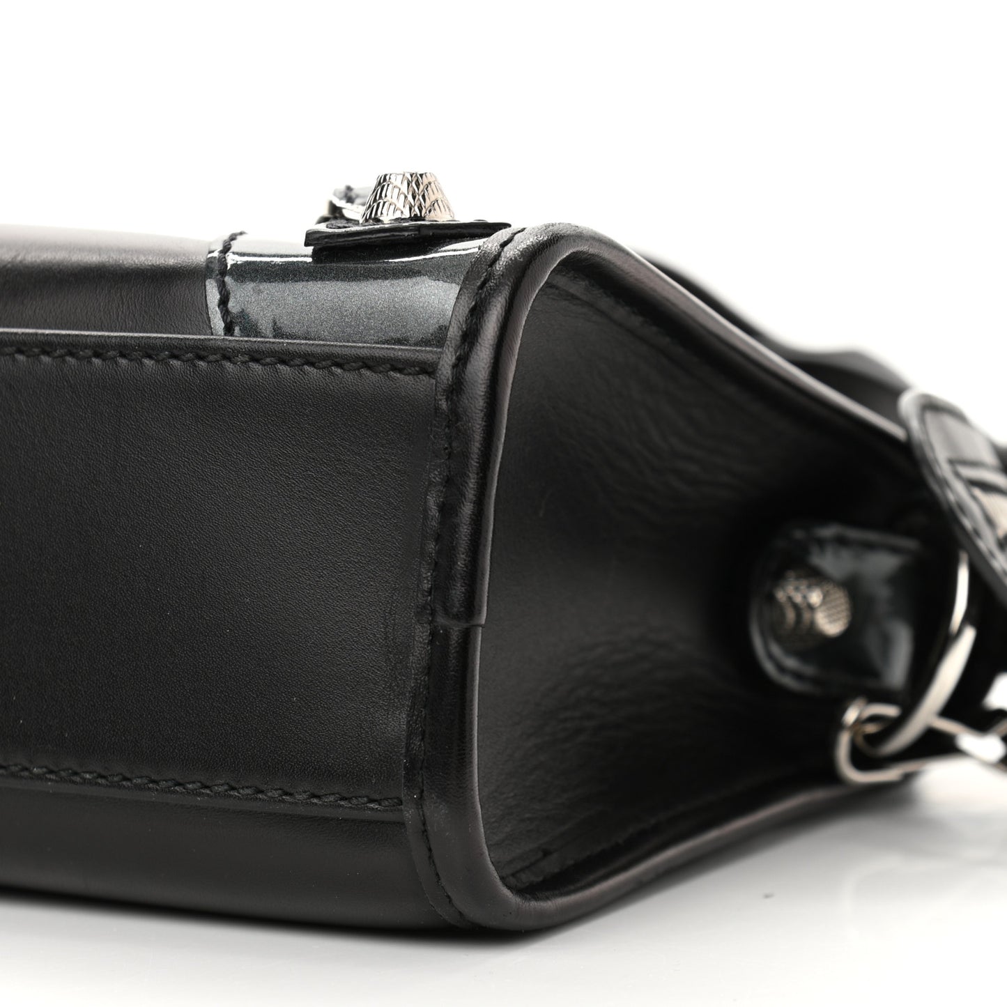 Smooth Calfskin Metallic Patent Giant 12 Silver Hardware Mini City Black Gris