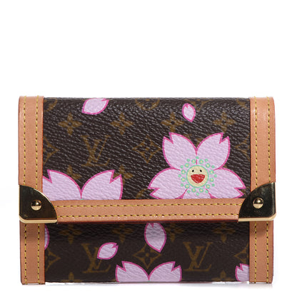 Louis Vuitton Monogram Cherry Blossom Porte-Monnaie Plat Coin Purse Brown 1 of 7