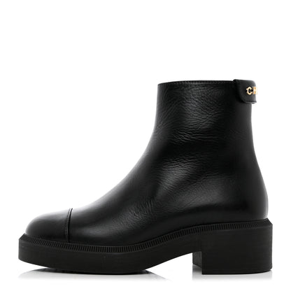 Chanel Calfskin Logo Boots 35 Black 1 of 13