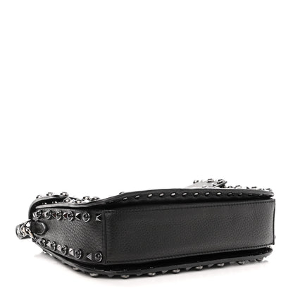Valentino Garavani Pebbled Calfskin Onyx Medium Rockstud Rolling Flap Saddle Bag Black 4 of 10