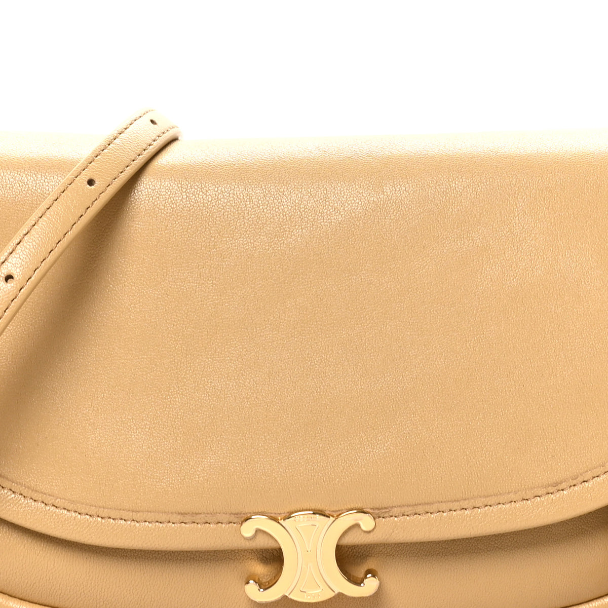 Shiny Lambskin Soft Triomphe Little Half Moon Bag Sandcastle