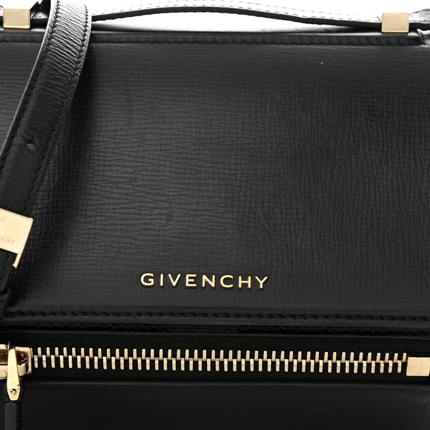 Textured Calfskin Mini Pandora Box Crossbody Bag Black