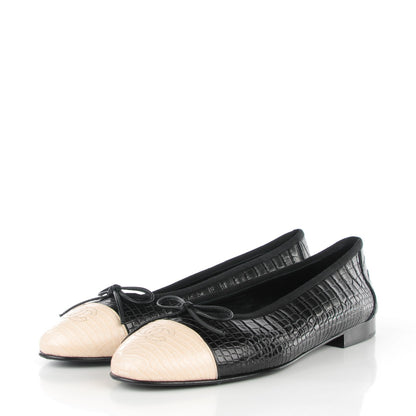 Chanel Crocodile Patent CC Cap Toe Ballerina Flats 39.5 Black 5 of 10