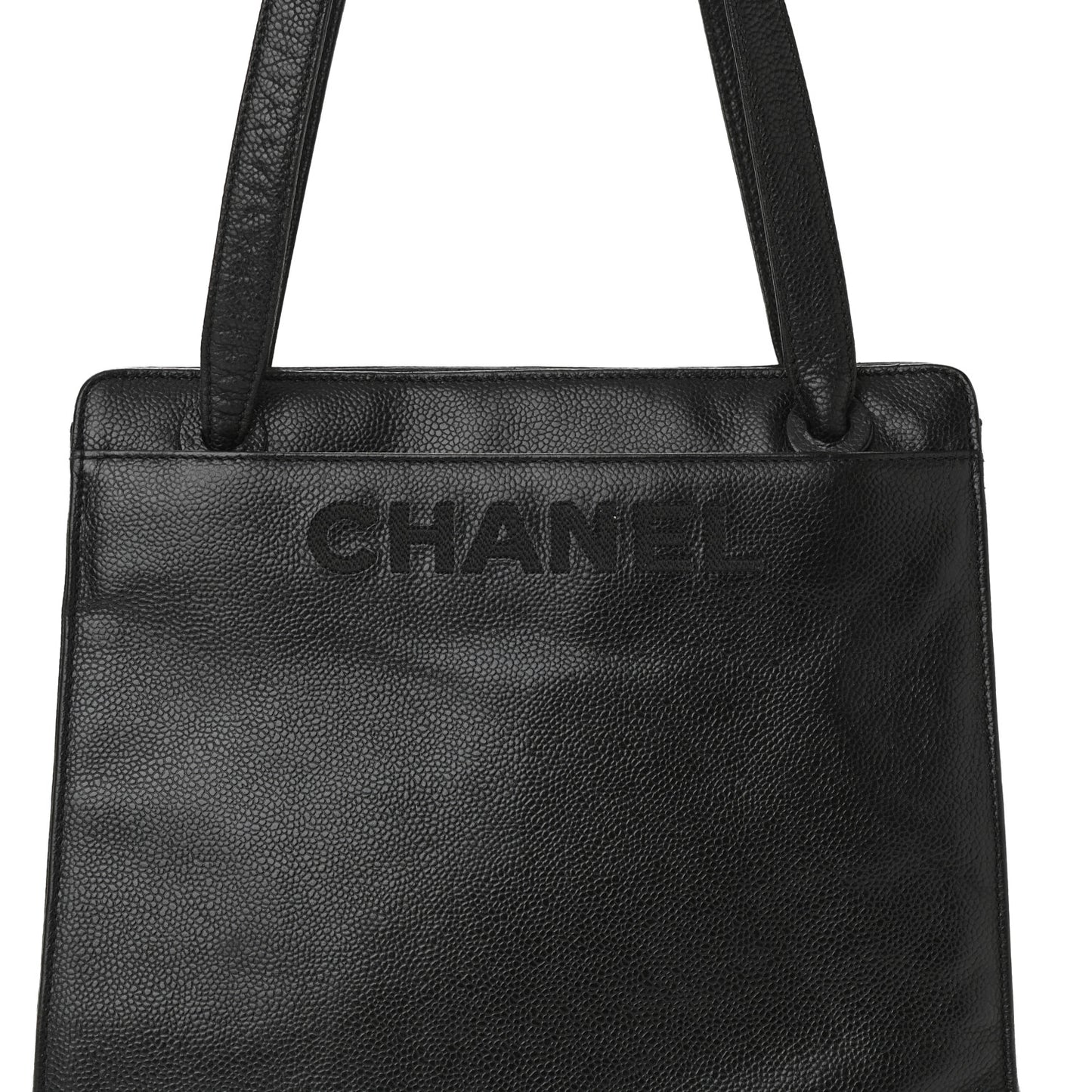 Caviar Embroidered Logo Shoulder Bag Black