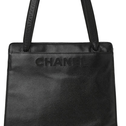 Chanel Caviar Embroidered Logo Shoulder Bag Black 12 of 12