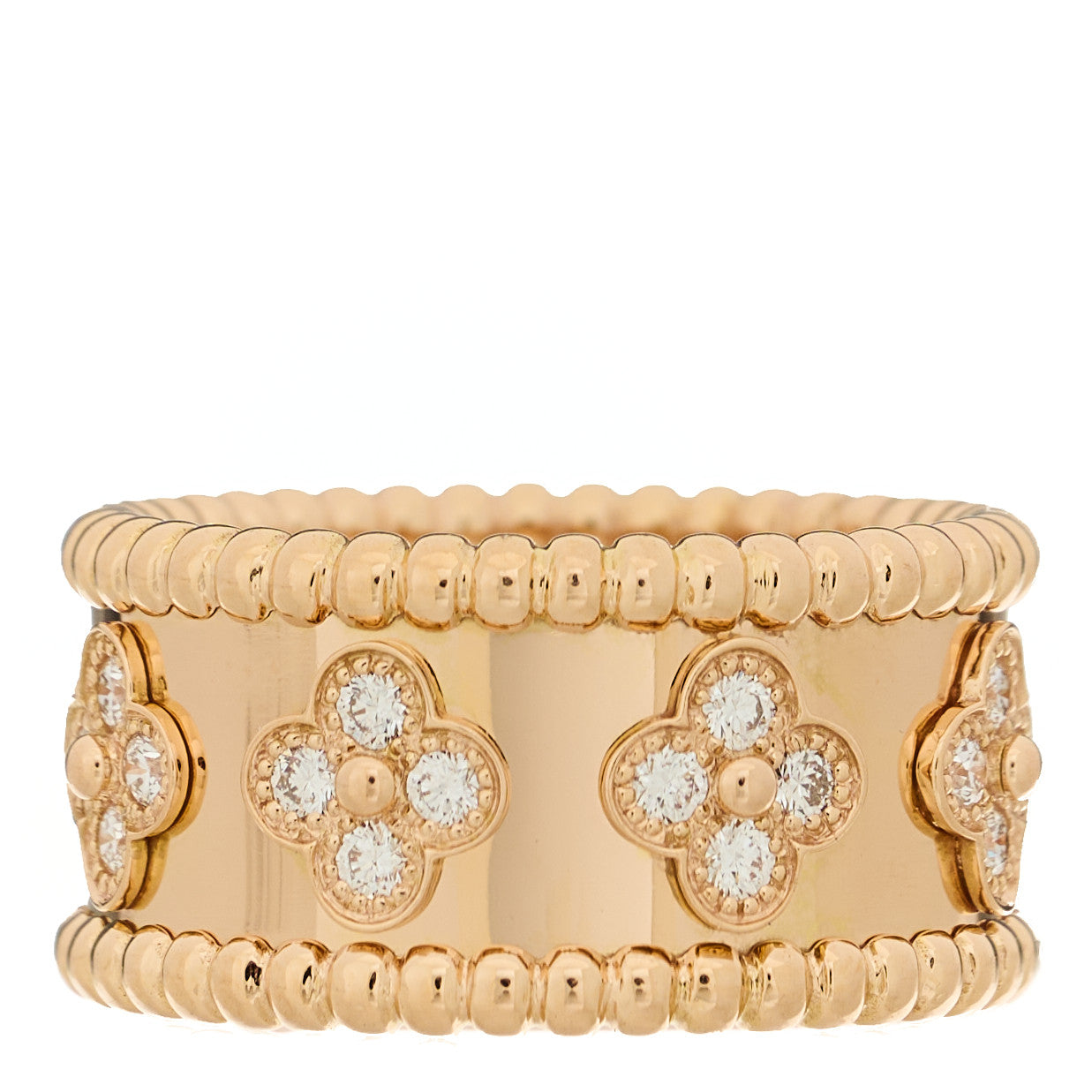 18K Rose Gold Diamond Medium Perlee Clovers Ring 54 7