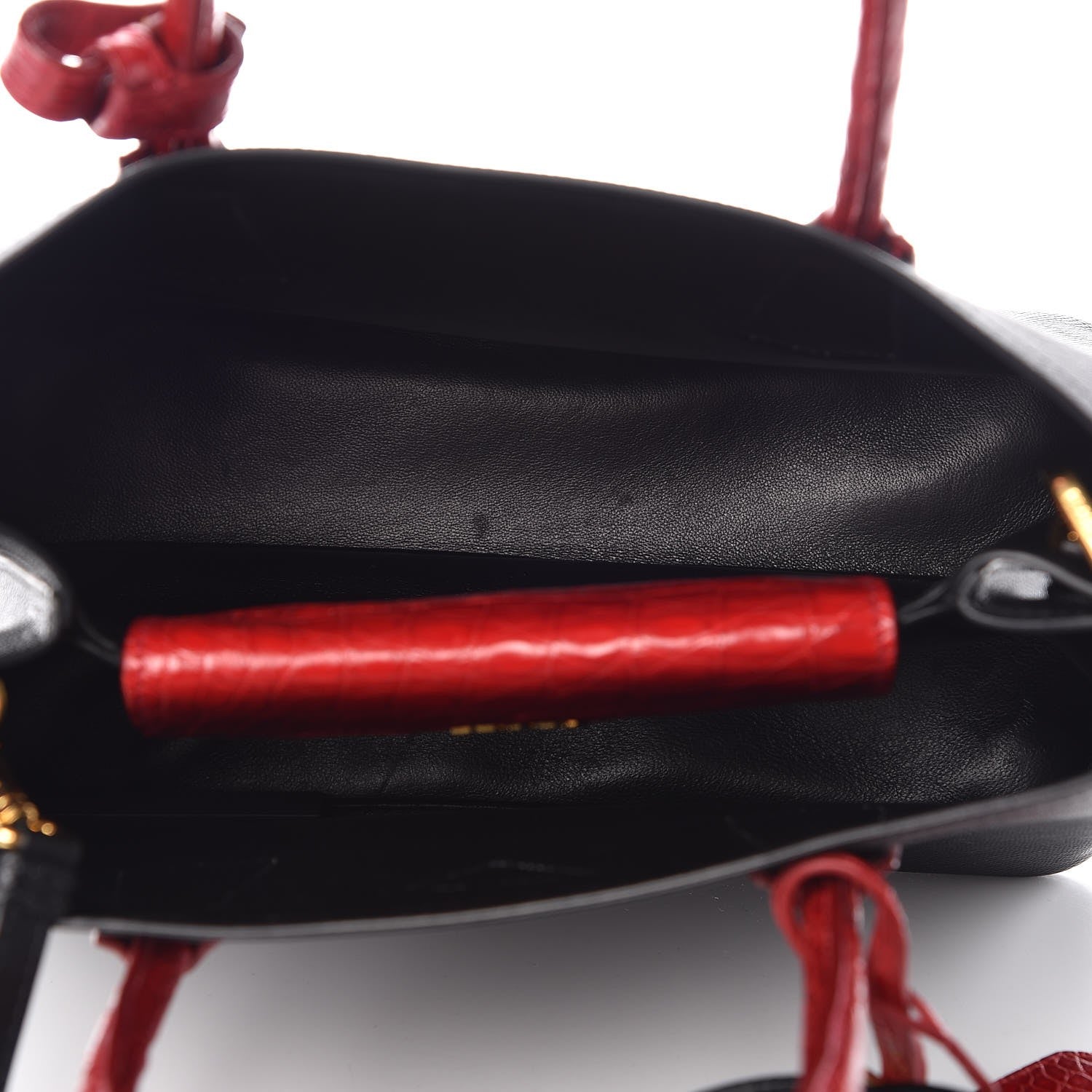 Prada Saffiano Cuir Crocodile Small Double Bag Black Rosso 5 of 7