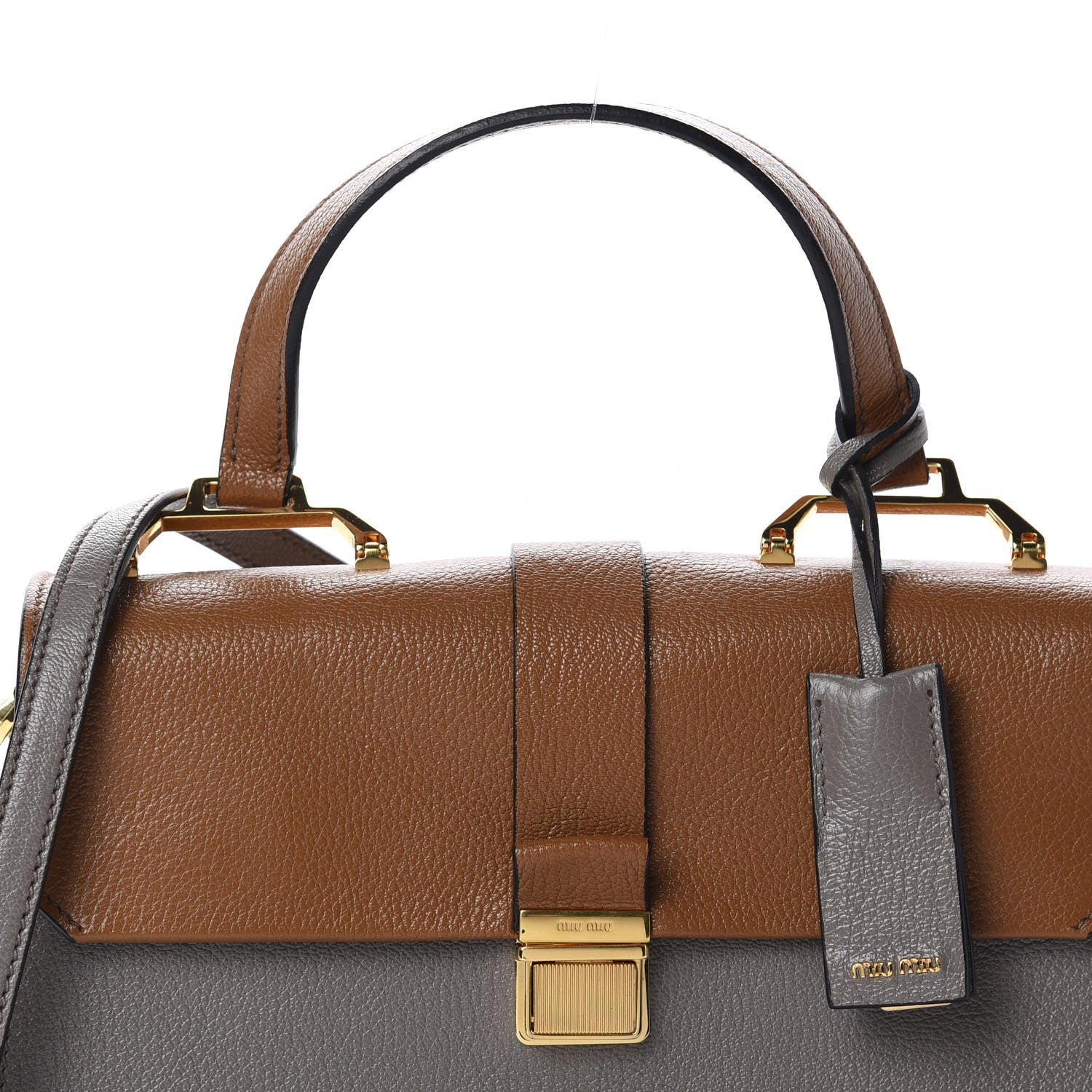 Miu Miu Goatskin Bandoliera Madras Bi-Color Shoulder Bag Grey and Brown 9 of 9
