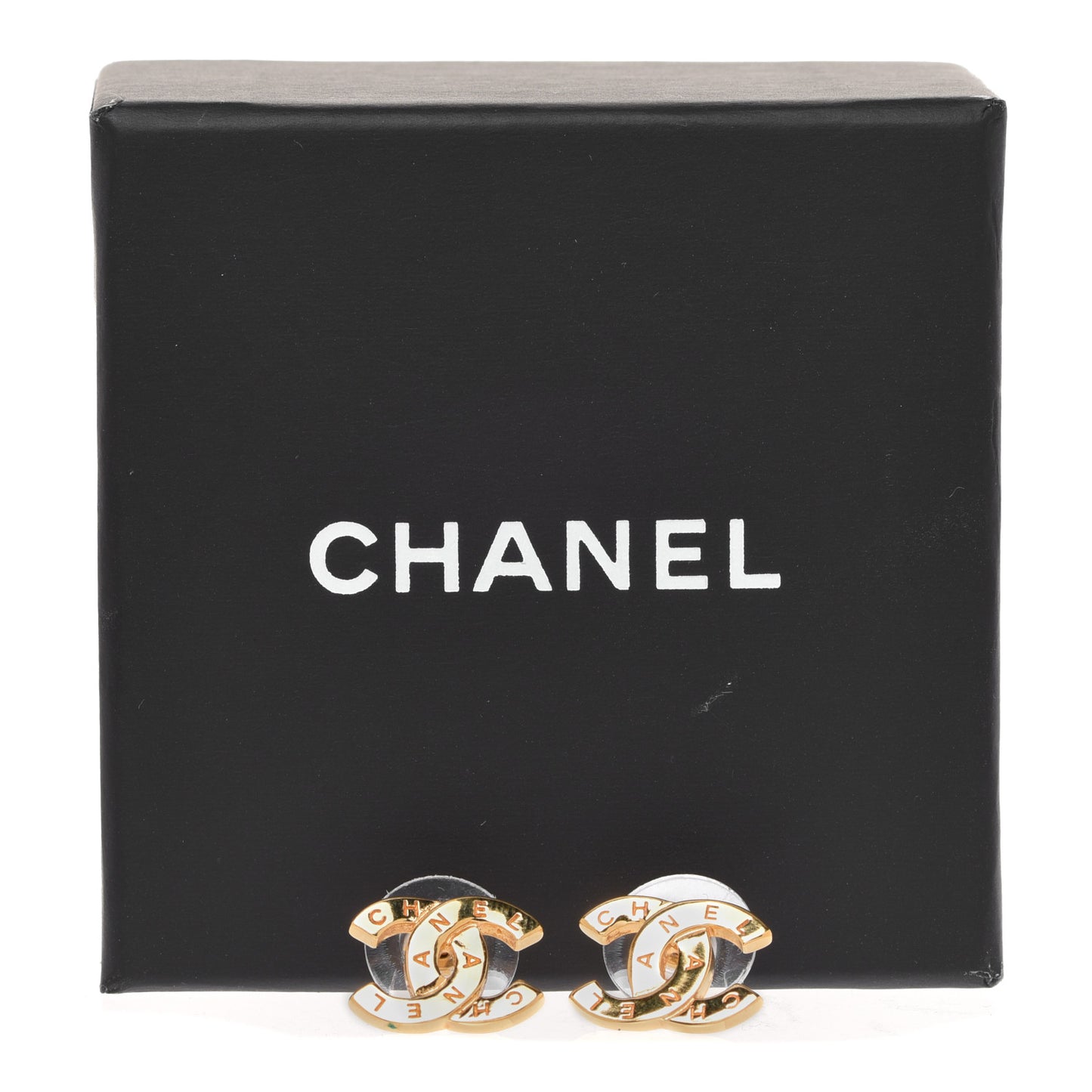 Metal CC Paris Button Stud Earrings Gold