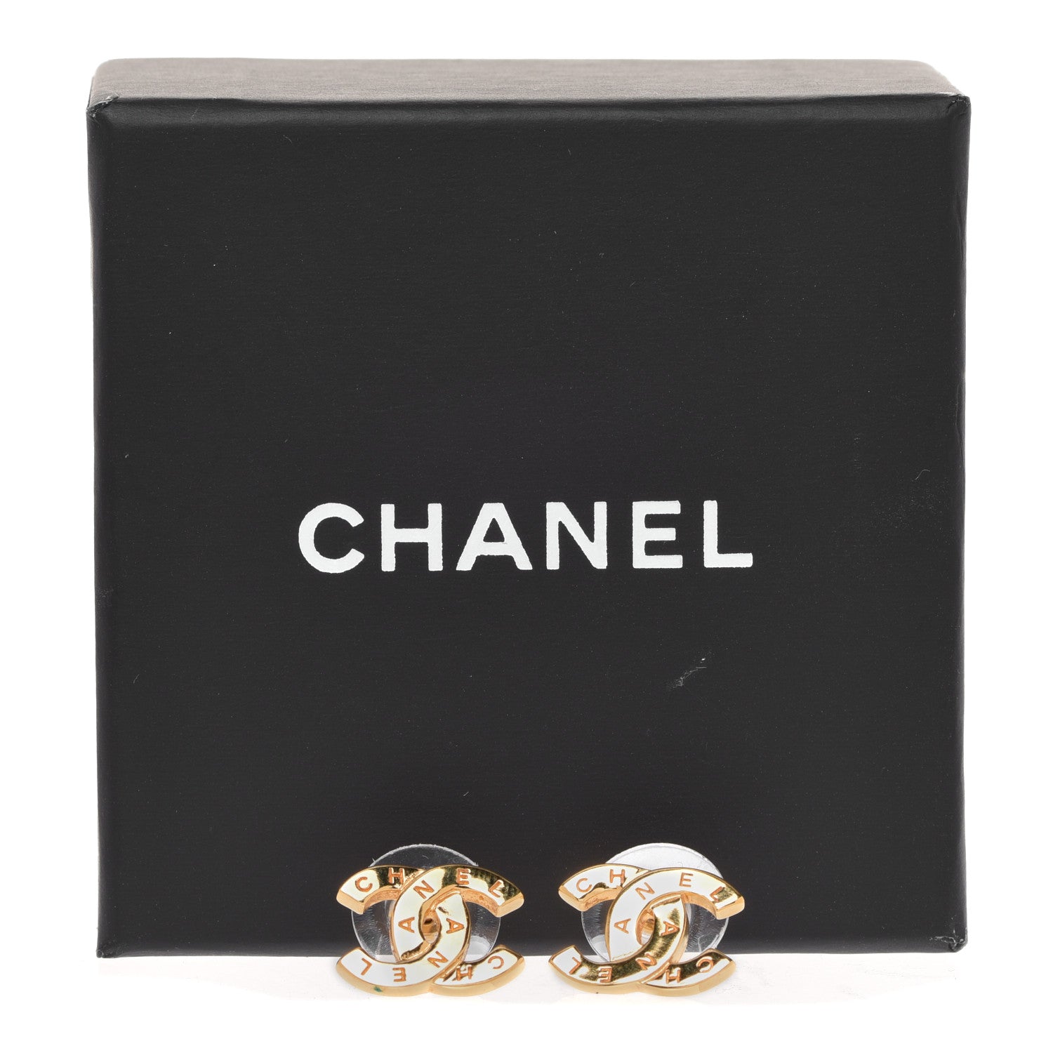 Chanel Metal CC Paris Button Stud Earrings Gold 5 of 5