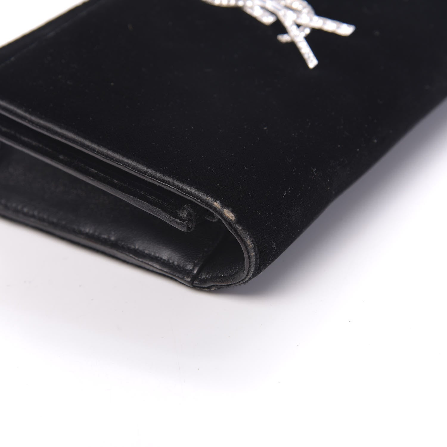 Saint Laurent Velvet Crystal Monogram Tassel Chain Wallet Black 7 of 16
