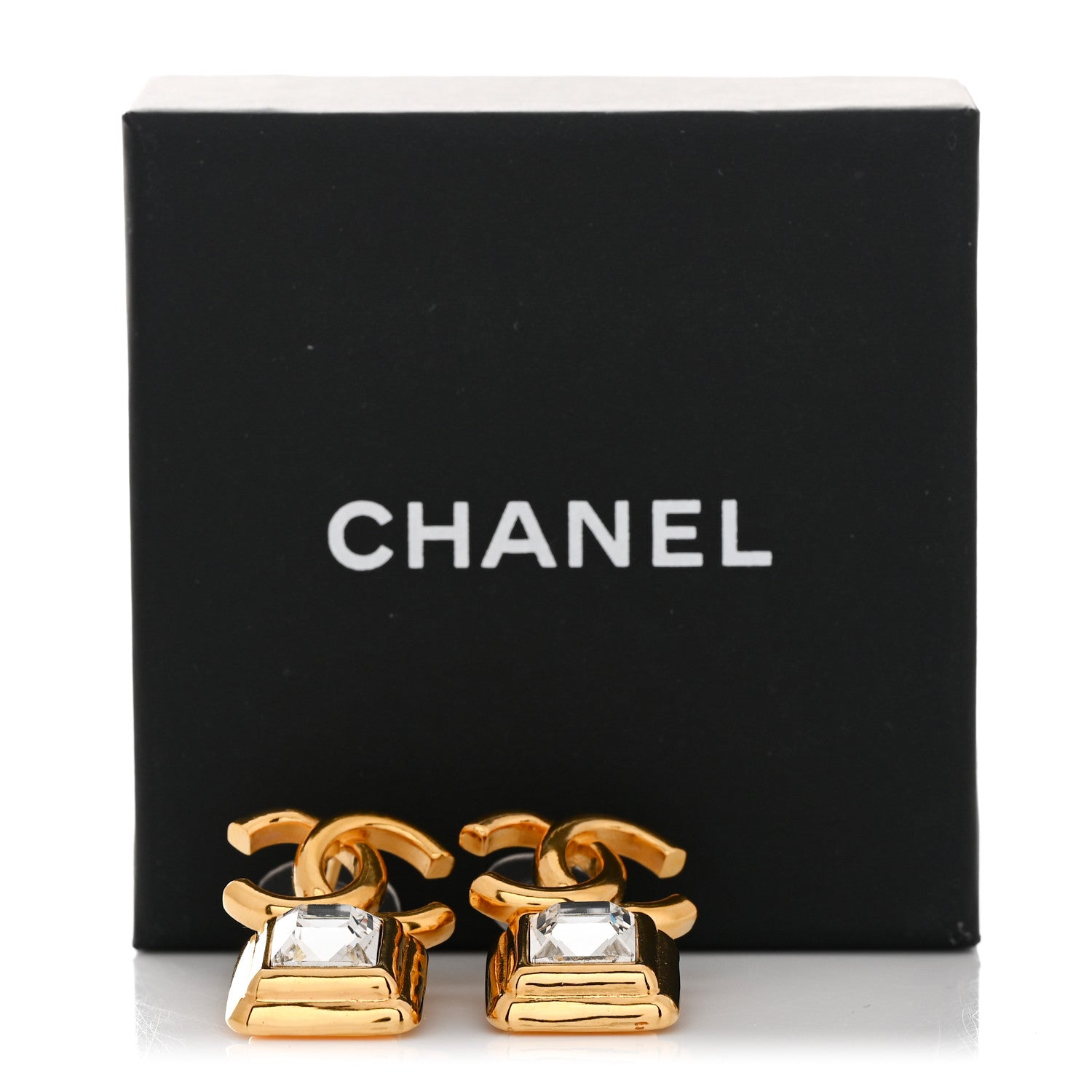 Chanel Large Crystal CC Drop Earrings Gold 5 of 5