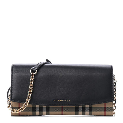Burberry Calfskin House Check Henley Wallet On Chain Black 1 of 4