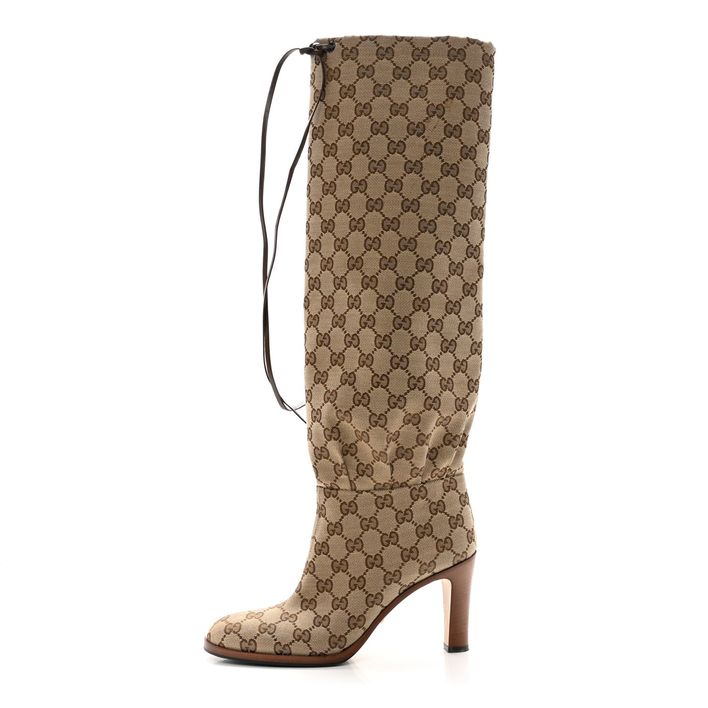 Monogram Malaga Kid Lisa Mid Heel Boots 37.5 Beige Ebony