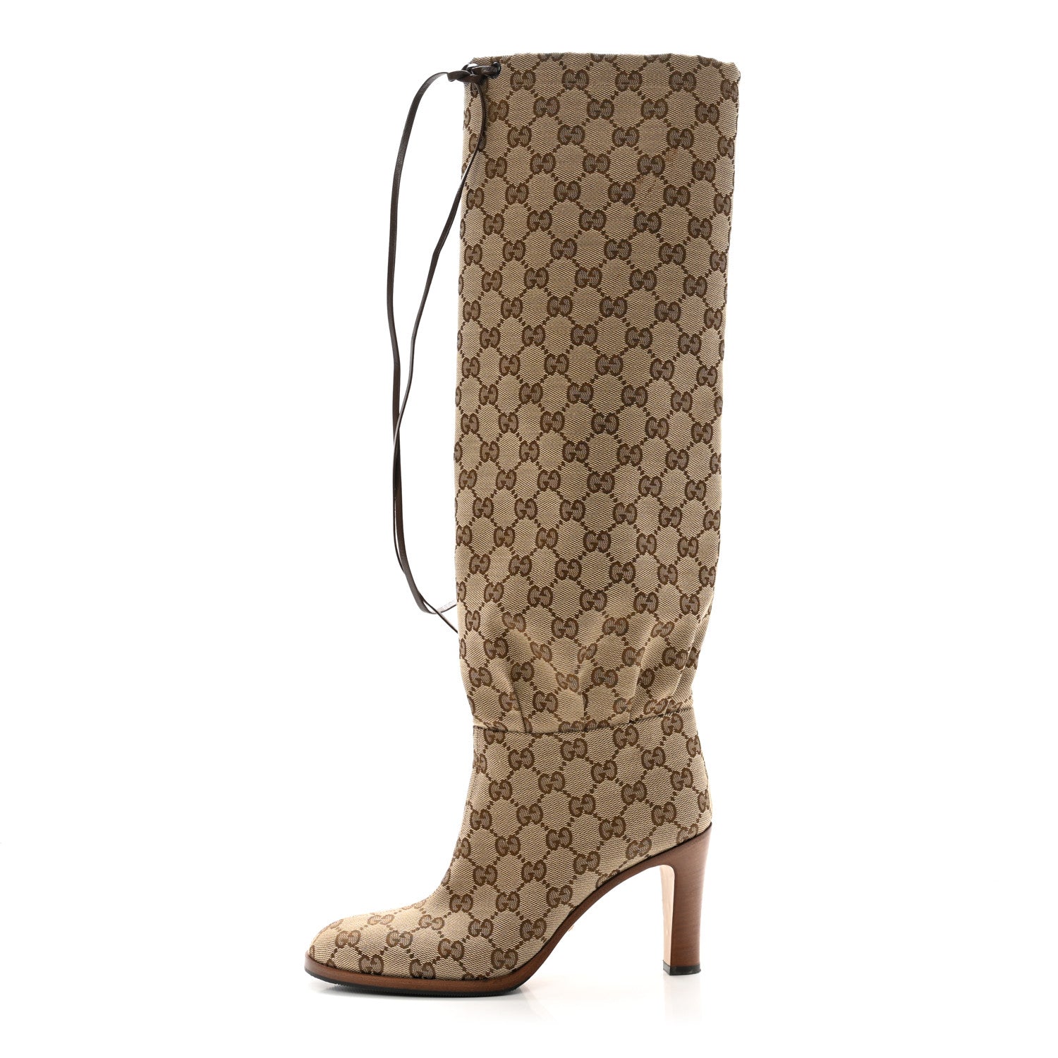 Gucci Monogram Malaga Kid Lisa Mid Heel Boots 37.5 Beige Ebony 1 of 10