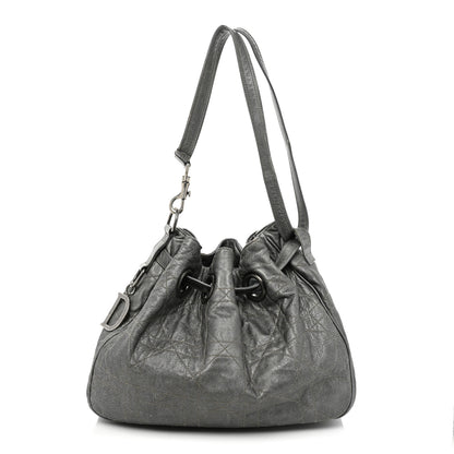 Christian Dior Metallic Lambskin Cannage Drawstring Bag Grey 1 of 21