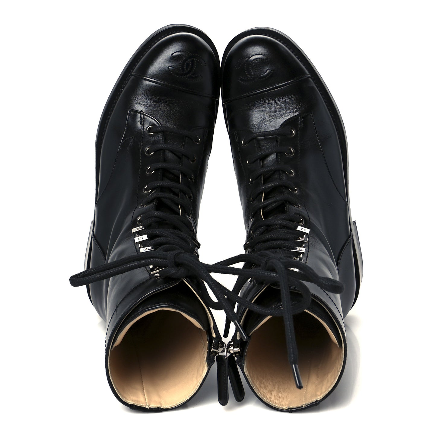 Calfskin Lace Up Combat Boots 38 Black