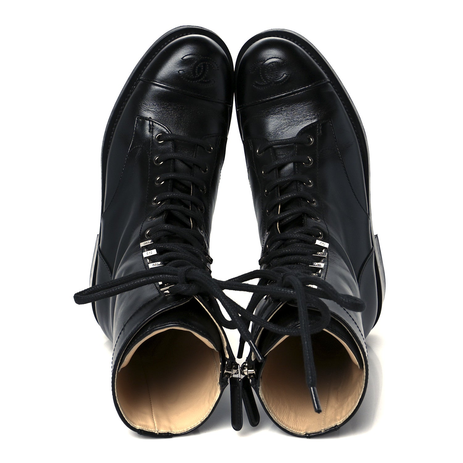 Chanel Calfskin Lace Up Combat Boots 38 Black 2 of 11