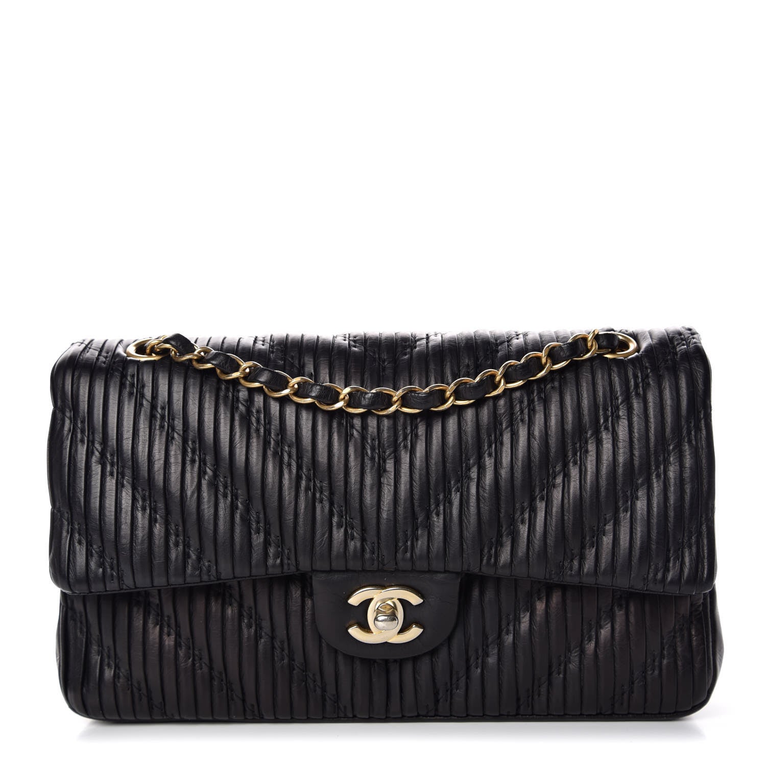 Chanel Calfskin Coco Pleats Medium Double Flap Black 1 of 9
