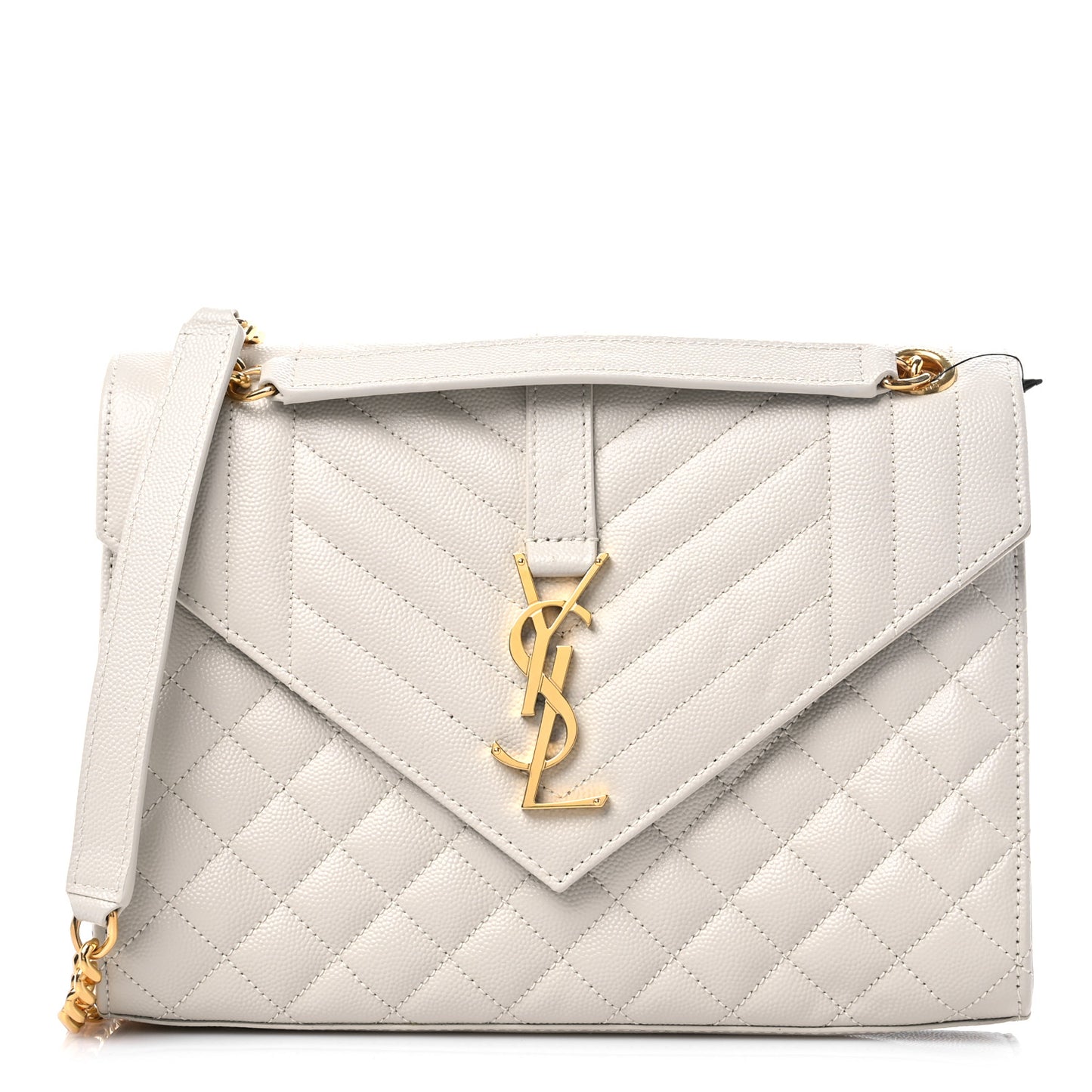 Grain De Poudre Textured Mixed Matelasse Medium Triquilt Monogram Satchel Crema Soft