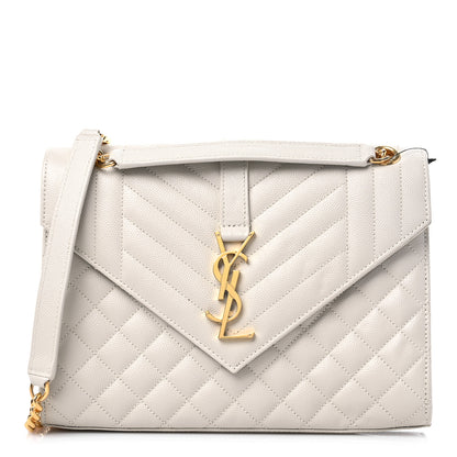 Saint Laurent Grain De Poudre Textured Mixed Matelasse Medium Triquilt Monogram Satchel Crema Soft 1 of 8