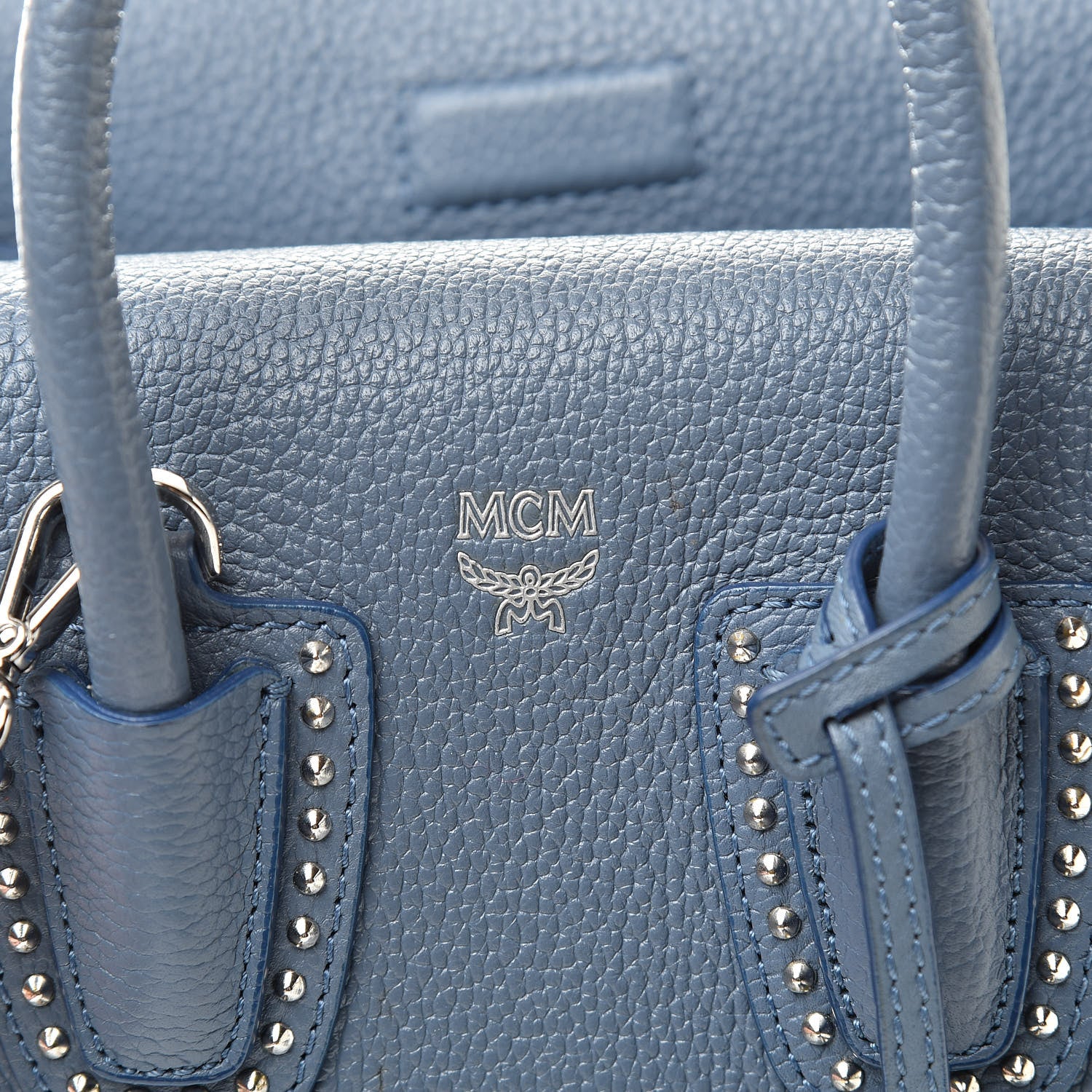MCM Grained Calfskin Studded Mini Milla Tote Luft Blue 6 of 11